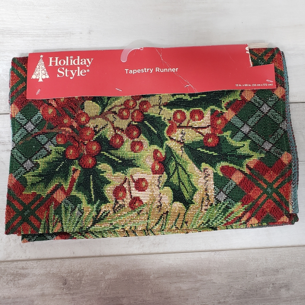 Christmas Holiday Style Tapestry Table Runner 13 in. X 68 in.